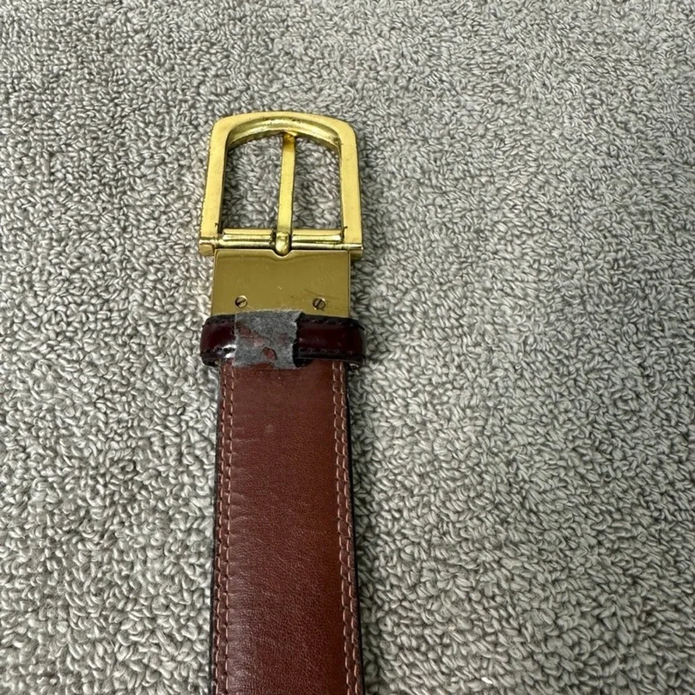 Geoffrey Beene Mens Burgundy Bonded Leather Belt Gold Buckle Size 38/95